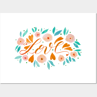 Love and flowers - orange and green Posters and Art